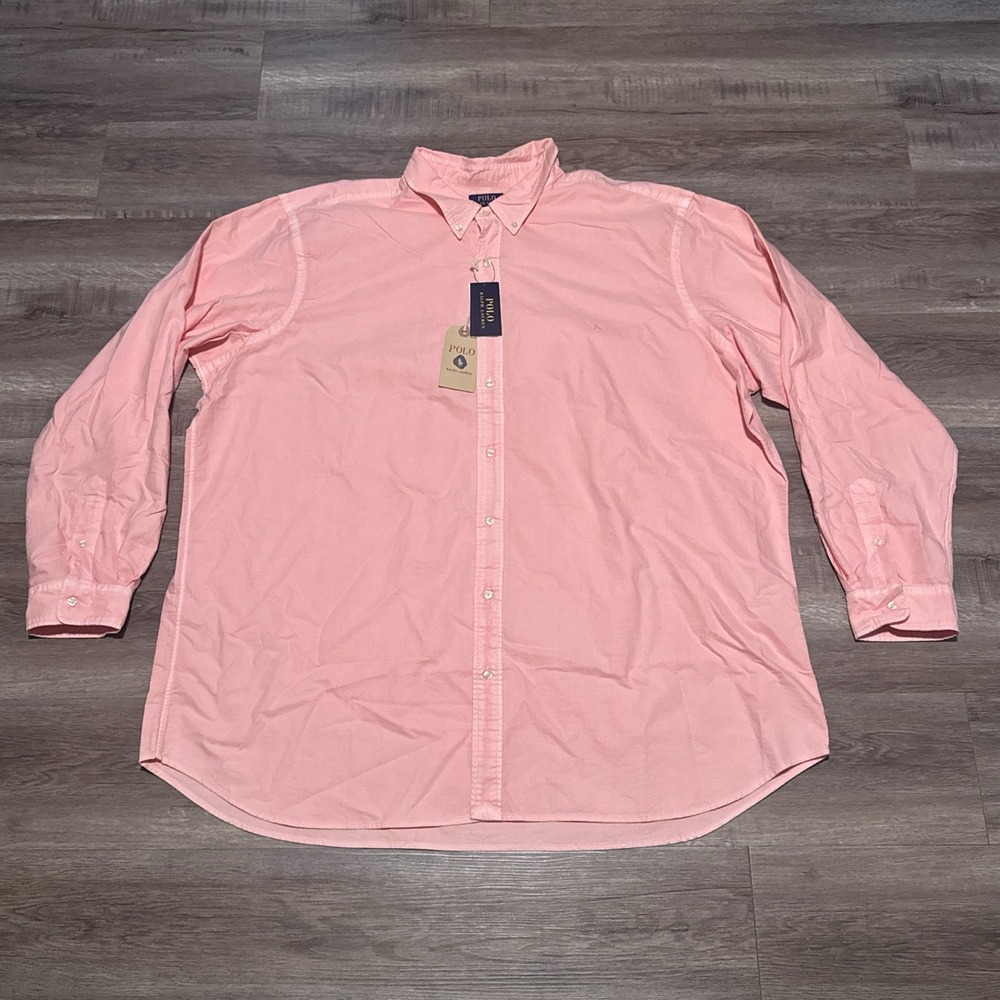 NEW Polo Ralph Lauren Men's 4XLT Pink Garment Dyed Long Sleeve Oxford Shirt TALL